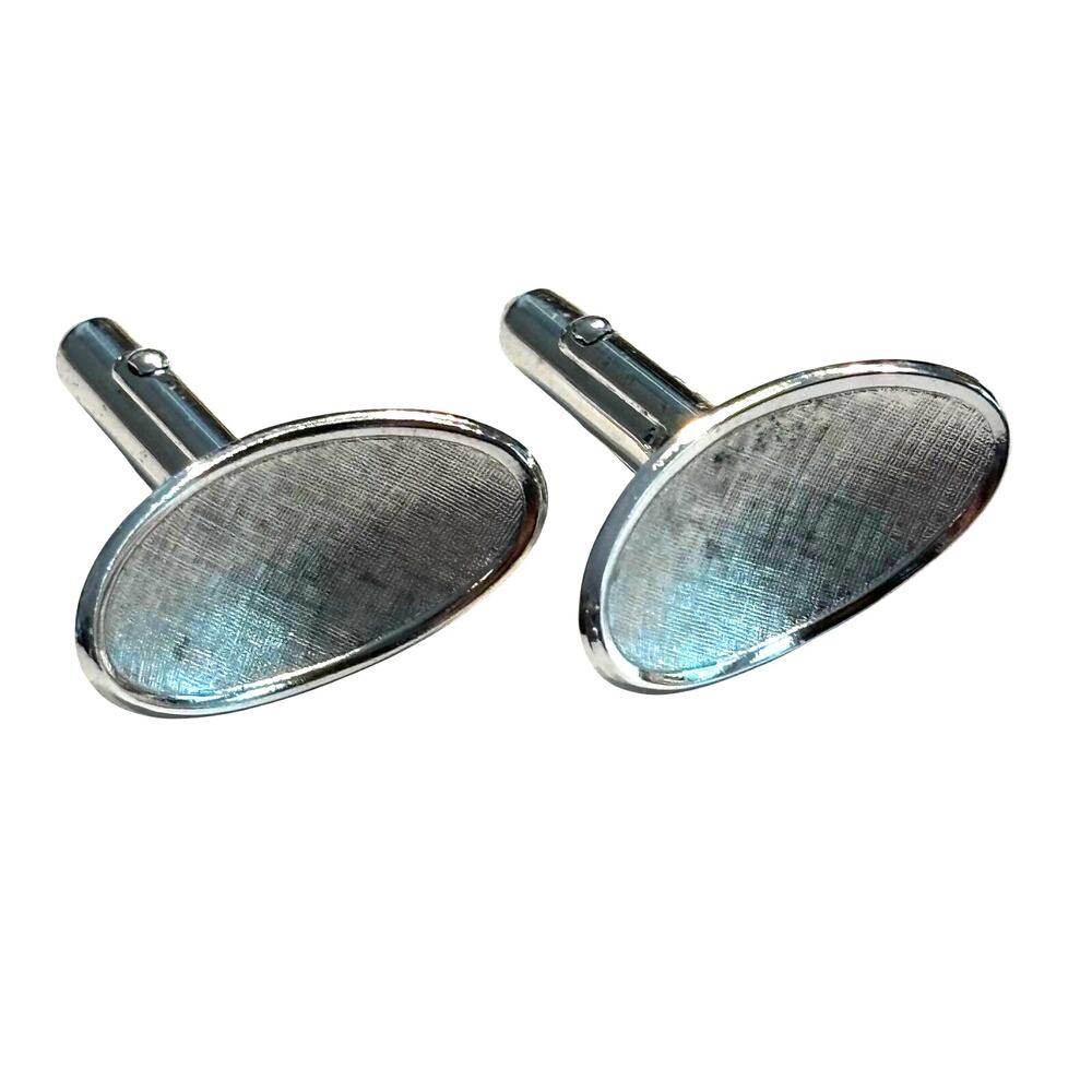 Vintage mid century cufflinks textured dimensional slender silver ovals classics